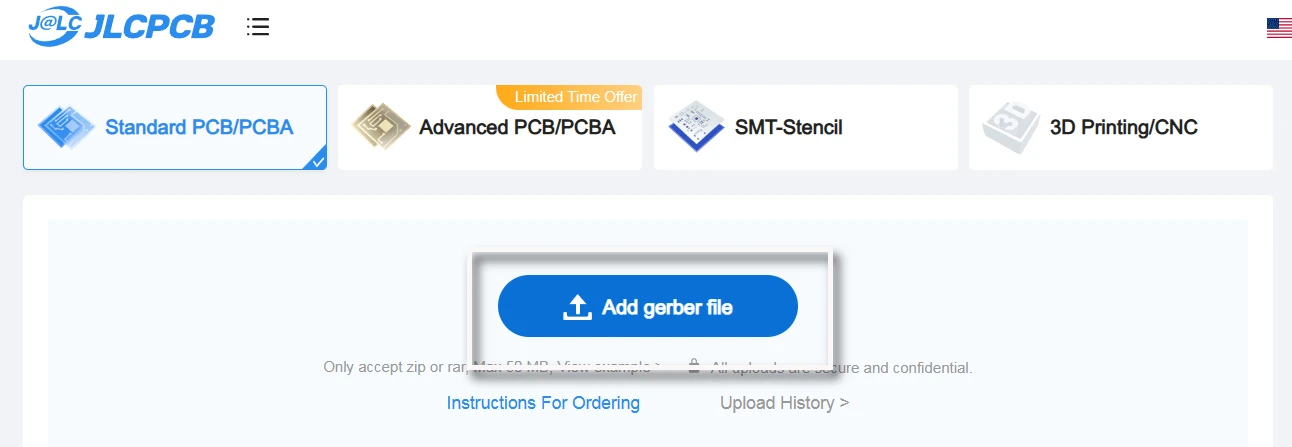 Click the 'Add Gerber file' button